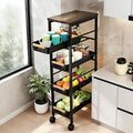 Slim Storage Cart with Wheels Pull-Out 5-Tier Rolling Storage Cart | narrow black 8.07in Wide, Mesh Baskets with Raised Edge, Wood-Grain Top, 360° Lockable Casters, Easy Assembly by Unknown