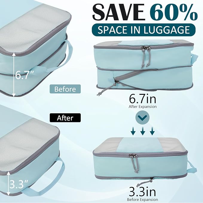 Compression Packing Cubes for Travel Suitcase Organizer Bags, Mesh Blue, L | Expandable Travel Cubes for Packing Luggage Organizer Bags Compression Bags for Travel Essentials - Image 3