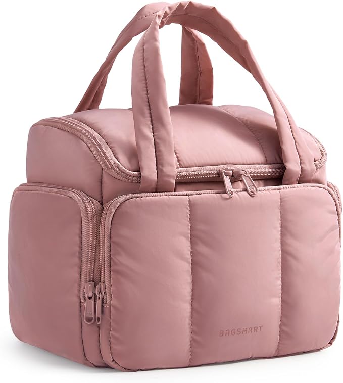 BAGSMART Travel Toiletry Bag for Women with Puffy Water-Resistant Fabric, Roomy Makeup Bag Organizer for Travel-Sized Toiletries & Accessories (Nude Pink) by BAGSMART