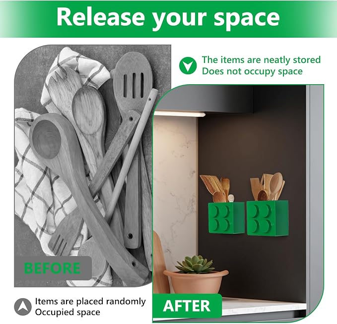 Magnetic Basket Organizer for Fridge - Lego-Style ABS Plastic Storage Box,No Drill Design for Kitchen Counter, Microwave & Whiteboard, Holds Up to 3.5 lbs (Green) - Image 7