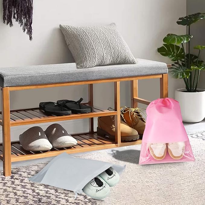 6 Pcs Travel Shoe Bags, ULIFEMALL Large Non-Woven Drawstring Shoes Storage Bag with Transparent Slot Clear Window Portable Waterproof Dustproof Shoes Pouch Packing Organizer for Men Women, Pink - Image 7