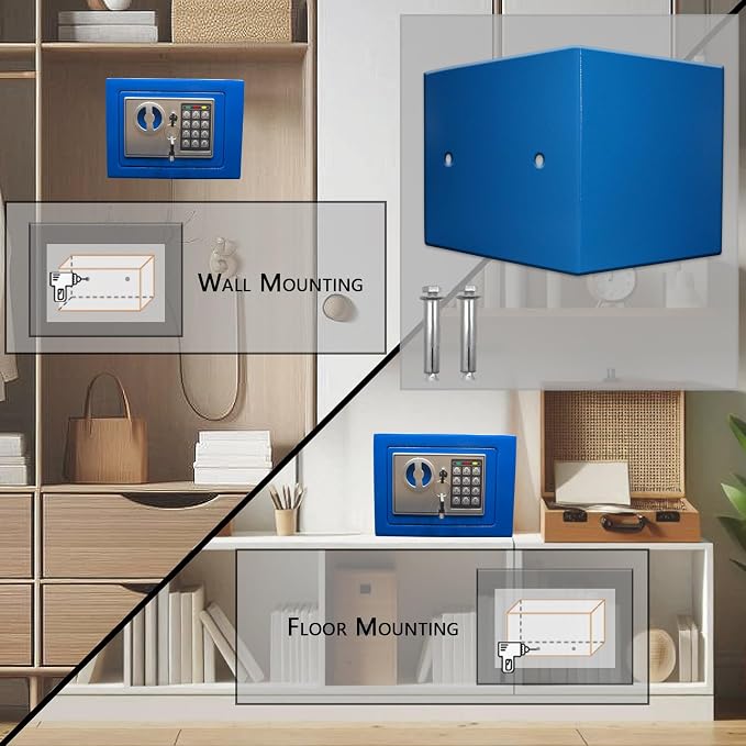 Yuanshikj Small Steel Security Safe Box with Keypad,Key;0.23 Cu Ft, Blue | Electronic Digital Secure,9.1" W x 6.7" D x 6.7" H,Hidden for Home Dorm Apartment Hotel Office Cash Jewelry Storage - Image 3