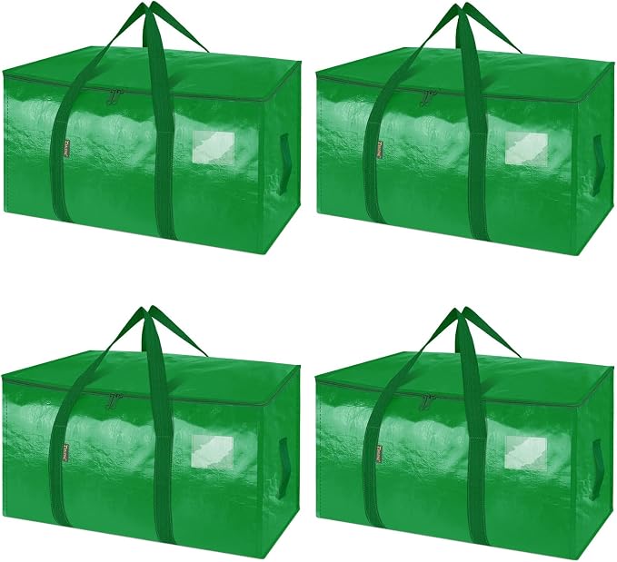 BALEINE 4-Pack Oversized Moving Bags with Reinforced Handles, Heavy-Duty Storage Tote for Clothes, Moving Supplies (Light Green, 4-Pack) by BALEINE
