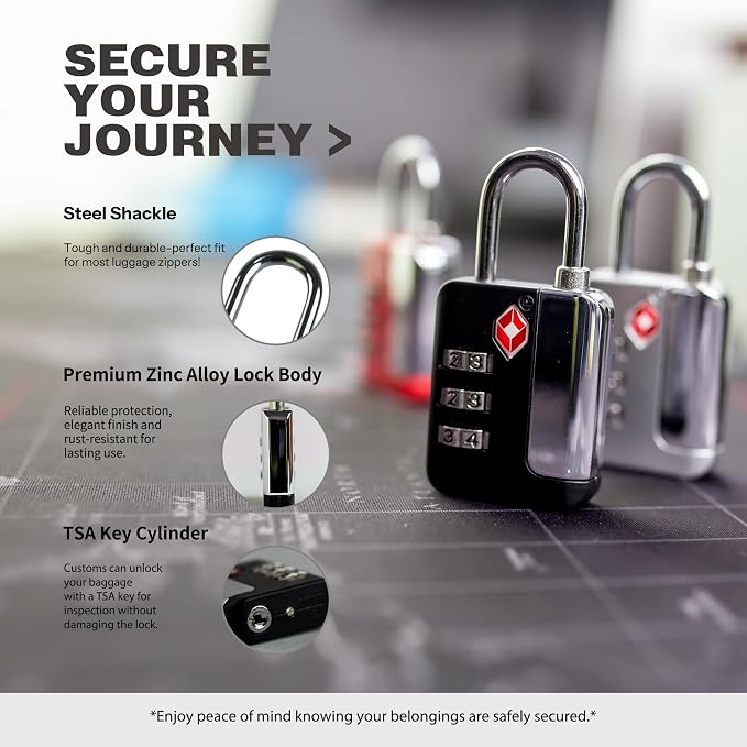 Luggage Locks TSA Approved, Combination Padlock for Locker, Small Combo Padlock, TSA Locks for Luggage, Gym Locker, Suitcase, Gun Case, Storage Box, Outdoor Fence, Backpack, Bag Zipper - Image 5