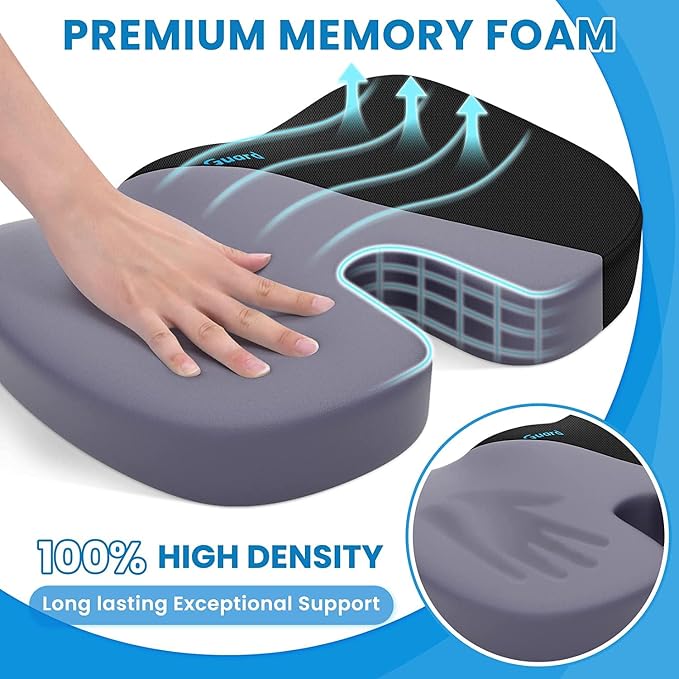 Memory Foam Seat Cushion for Office Chair, Car Seat, Black, XL | Office Chair Cushion for Car, Airplane - Chair Pad for Long Sitting Sciatica, Hip, Coccyx,Tailbone Pain Relief, Butt Pillow - Image 3