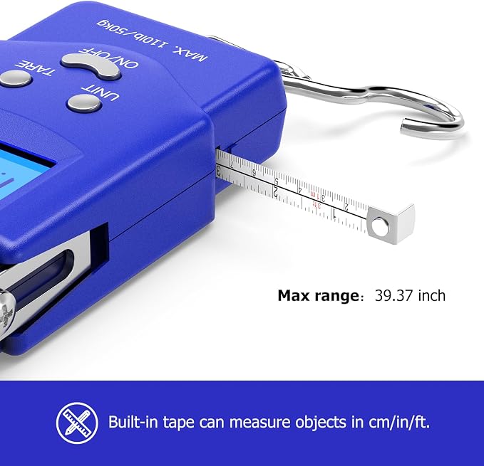 Dr.meter Fish Scale, 110 lb Digital Luggage Scale with Tape | 110 lb Capacity, Backlit LCD, Built-In Tape, Includes 2 AAA Batteries, Compact Pocket Size - Image 3