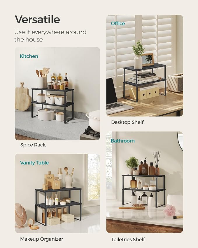 SONGMICS Cabinet Organizer Shelf, Set of 4 Spice Rack, Kitchen Storage | Kitchen Storage, Spice Rack, Steel and Particleboard, Ebony Black and Matte Black, BYSTRO Collection UKCS028B01 - Image 5