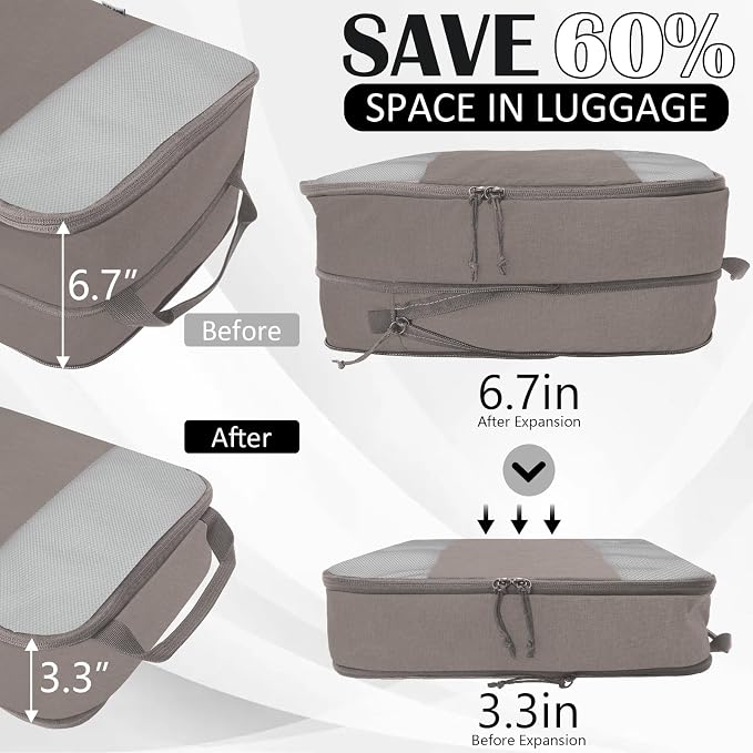 Compression Packing Cubes for Travel Packing Organizers, Mesh Khaki, XL | Expandable Travel Cubes for Packing Suitcase Organizer Bags Compression Bags for Travel Accessories - Image 2