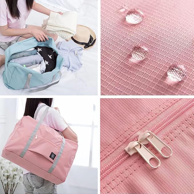 2 Pack Foldable Travel Bag Waterproof Travel Duffel Bag,Women Ladies Man Canvas Weekender Bag Overnight Carry-on Tote Duffel in Trolley Handle (Pink&Blue)… - Image 5