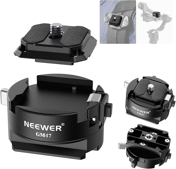 NEEWER GM47 Quick Release Plate Kit, Quick Switch Auto Lock Square | QR Camera Tripod Mount Plate & Clamp Base, Compatible with DJI Ronin RS 4 Pro RS 3 RS 2, Compatible with PD by Neewer