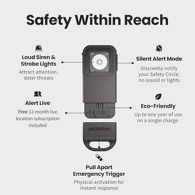 Pebblebee Halo Personal Safety Alarm, Loud Siren & Strobe | Location Sharing, Rechargeable Keychain w/ Flashlight | Works w/ Apple & Google Find - Image 3