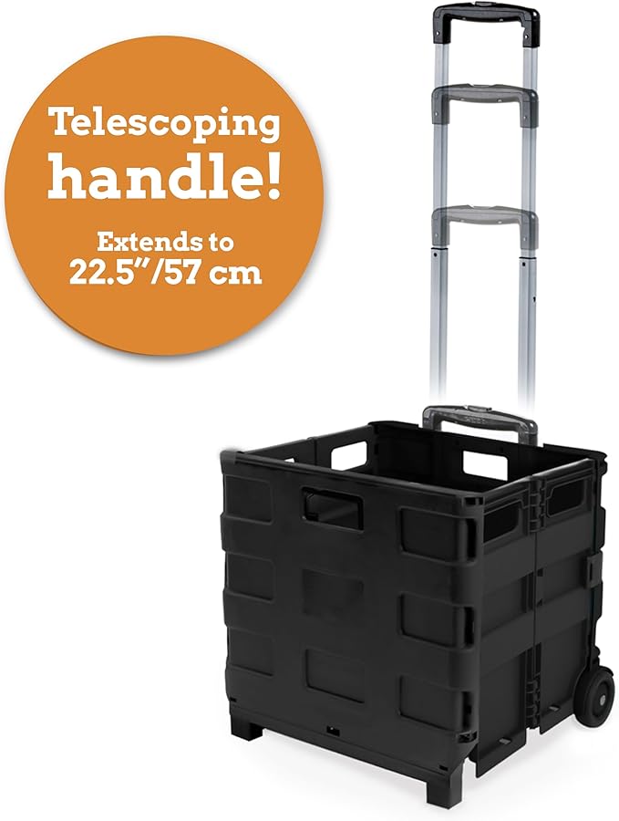 Inspired Living Collapsible Ultra-Slim Pack-N-Roll, 2 Wheel Utility Cart , With Telescopic Handle - Super Strong up to 80 Lbs Load Capacity, Black - Image 4