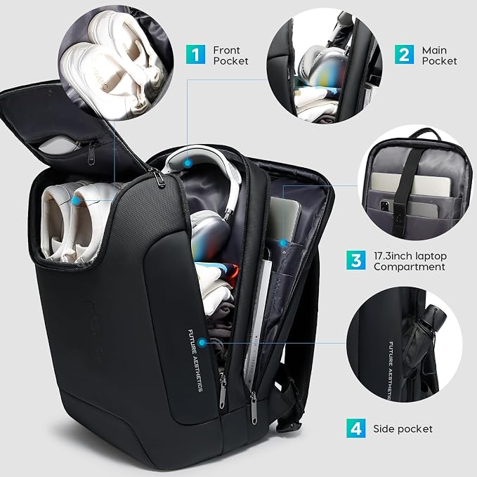 BANGE Men's Laptop Backpack for 17.3Inch Notebook,Waterproof Fashion Travel Backpacks,High Tech Backpack with Water Bottle, Work Business Backpacks for Men and Women - Image 2