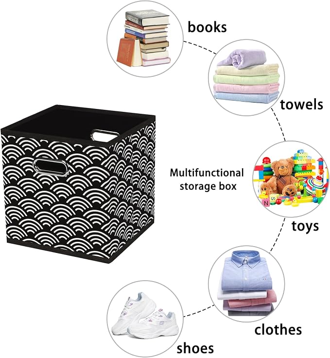 Fabric storage bins Cubes, Fabric Cube Organizer with Handle, Foldable Cube Bins for Cloth or Accessary Storage, 11x11x11, Set of 3, (Black clouds) - Image 3