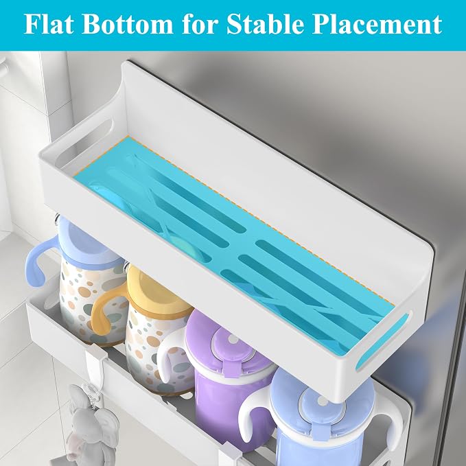 2 Pack Magnetic Spice Rack for Refrigerator White | Magnetic Cup Holder for Fridge, Magnetic Fridge Shelf with Hooks, Kids Sippy Cup Holder Kitchen - Image 5