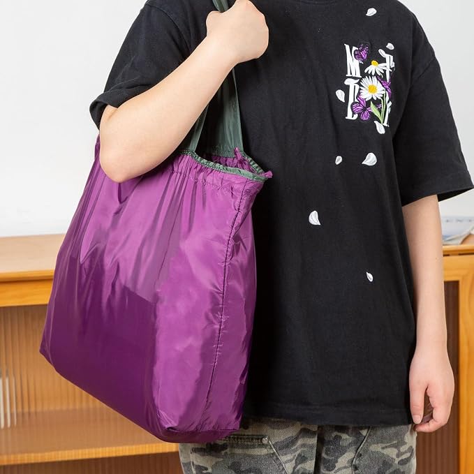 Reusable shopping tote bag, large capacity drawstring tightening top, foldable grocery tote bag, shoulder bag - Image 3