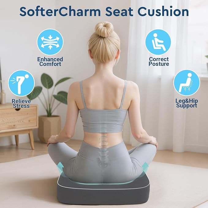 Seat Cushion, Memory Foam Office Chair Cushion, Gray, X-Large | Office Desk Accessories, Butt Pillow for Long Sitting Sciatica, Coccyx, Tailbone, Hip Pain Relief - for Home, Car, Airplane - Image 6