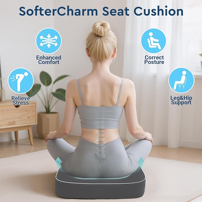 Seat Cushion, Memory Foam Office Chair Cushion, Gray, Large | Office Desk Accessories, Butt Pillow for Long Sitting Sciatica, Coccyx, Tailbone, Hip Pain Relief - for Home, Car, Airplane - Image 6