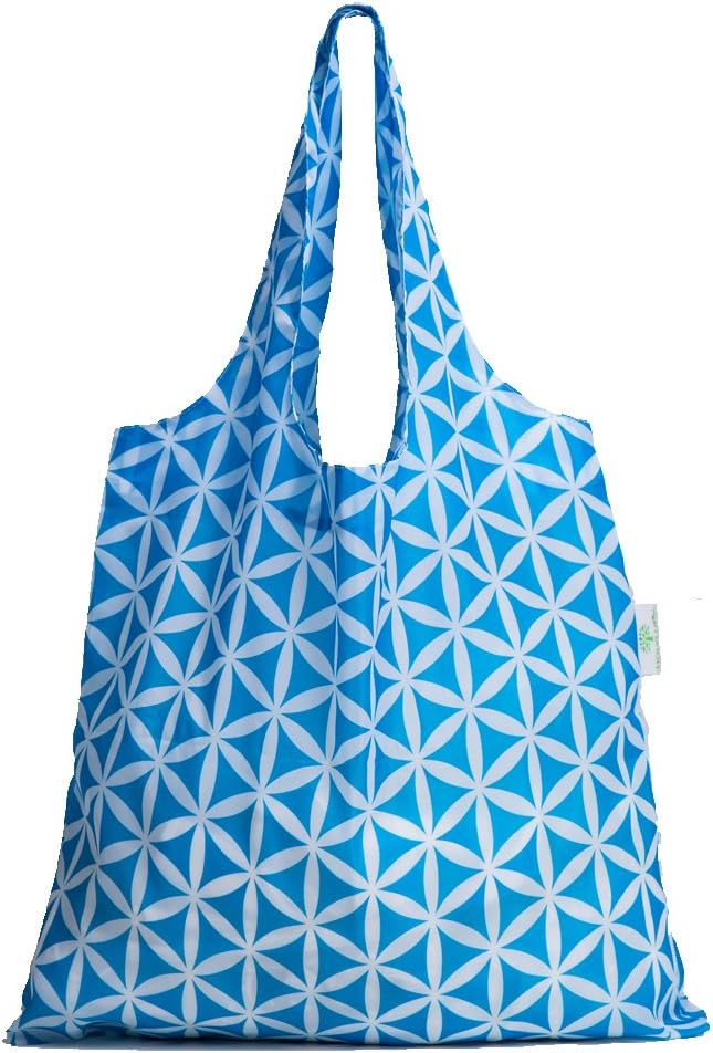 HOLYLUCK Reusable Grocery Bags,Heavy Duty Foldable Shopping Tote Bag (Standard, 3 Blue Geometric Flowers) - Image 3