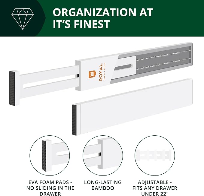 Bamboo Drawer Dividers Organizers, Adjustable Drawer Separator Splitters, 17–22 Inches Expandable Drawer Divider Organizer for Large Utensils, Kitchen, Bedroom, Dresser & Office Drawers 4-Pack, White - Image 4