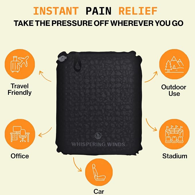 Whispering Winds Inflatable Seat Cushion - Comfortable Blow-up Foam Pad for Airplane, Travel, Stadium, Outdoors, Camping, Car & More - Image 4