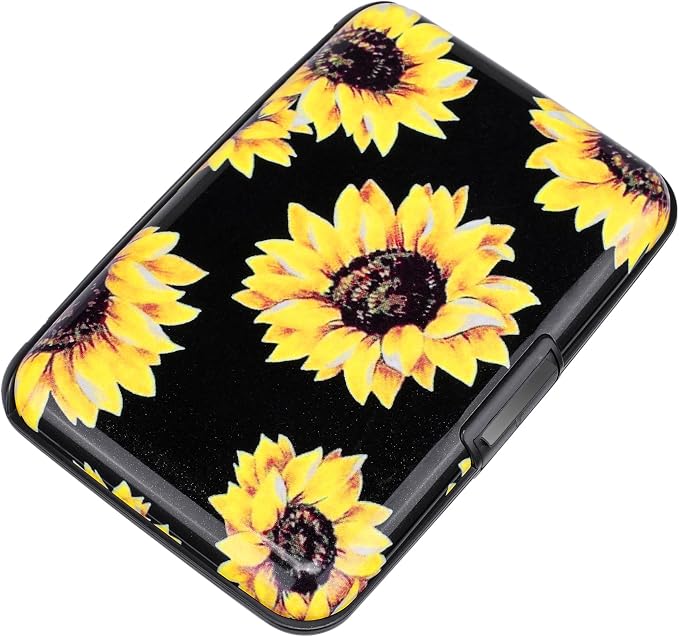 Mini RFID Aluminum Wallet Credit Cards Holder Business Card Case Metal ID Case for Men Women (Yellow sunflower) by ELFISH