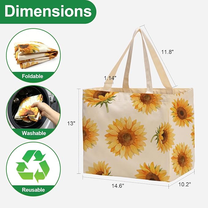 Aesthetic Canvas Reusable Grocery Bags Heavy Duty, 8.3 gal Foldable Large Tote Bag with Handles, Holds 60 lbs & Washable Eco-friendly Bags with 5 Pockets, Beige with a print 1 Bags - Image 7