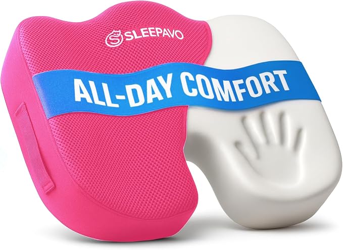 Office Chair Cushion - Seat Cushion for Tailbone Pain Relief - Butt Pillow for Coccyx, Sciatica, and Lower Back Pain - Orthopedic Chair Pad for Lumbar Support in Office Desk (Pink) by Sleepavo