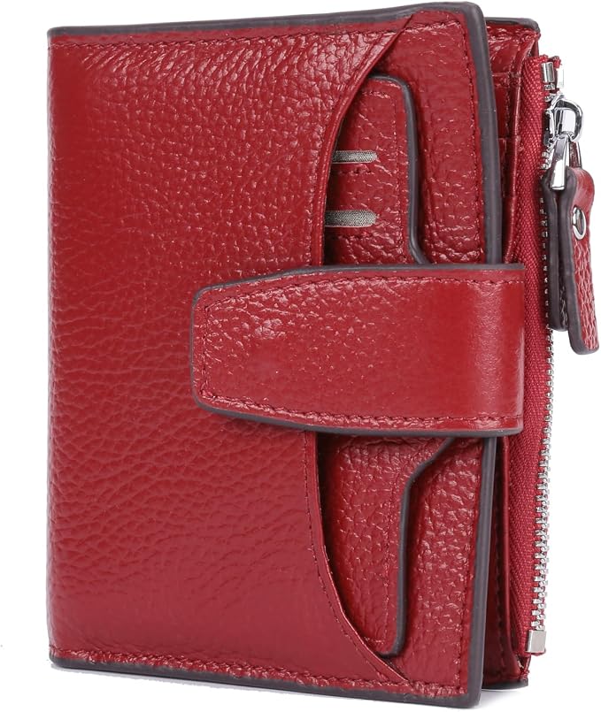 Women's RFID Blocking Leather Small Compact Bi-fold Zipper Pocket Wallet Card Case Purse with id Window - Image 6