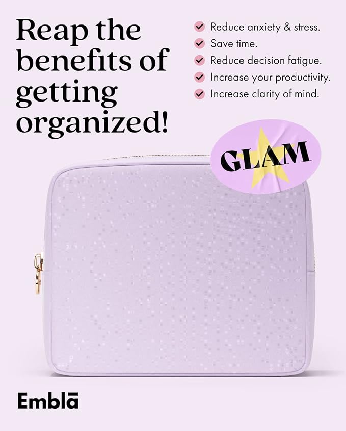 Embla Large Makeup Bag and Waterproof Nylon Travel Toiletry Bag, Large Capacity Cosmetic Zipper Pouch, Lavender - Image 5