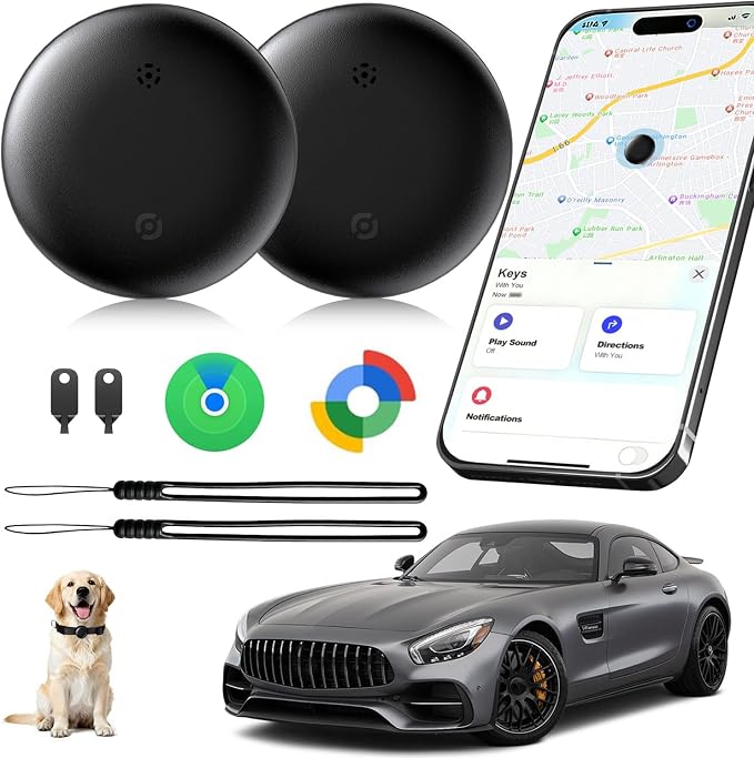 GPS Tracker for Vehicles No Subscription, iOS & Android, 2 Pack | IP66 Waterproof Car Tracker Tag, Precise Location Bluetooth Tracker Device, Compatible with Apple Find My & Google Find Hub by SONGHELLO