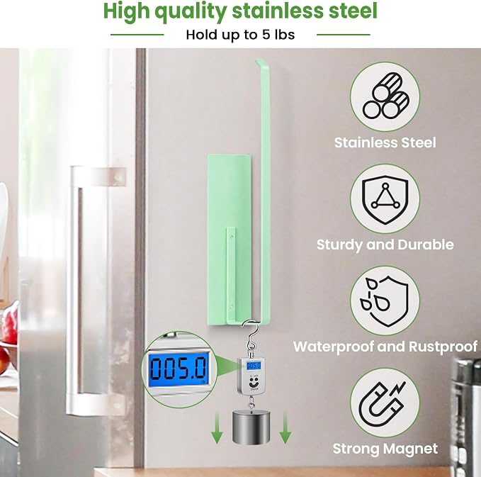 Paper Towel Holder, Magnetic Paper Towel Holder for Fridge, Toilet Paper Roll Holder Magnet Towel Rack Wall Mount Fridge Organizer for Paper Towels Rolls Bathroom Pantry RV Kitchen Storage Green - Image 7