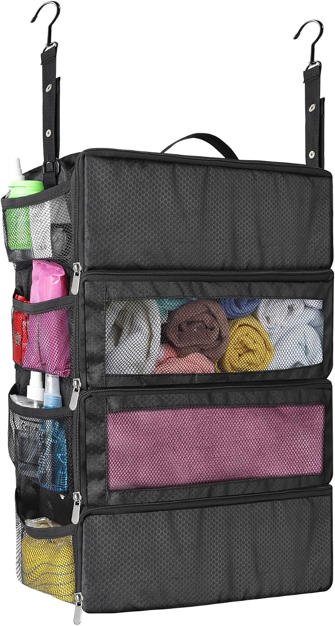 esouler Suitcase Organizer, Travel Luggage Organizer hanging packing cubes for travel，portable hanging travel shelves Collapsible closet organizer for Carry-on (Black, Medium) by esouler