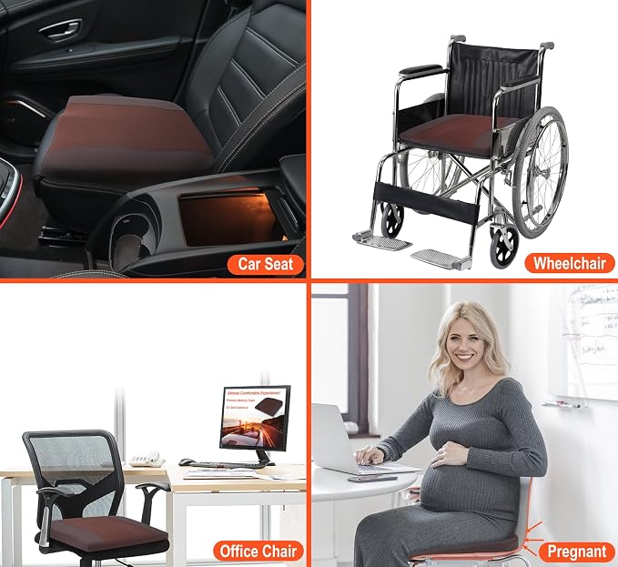 Lofty Aim Car Seat Cushion, Memory Foam Car Seat Cushions for Long Driving | Comfy Car Seat Pillow for Pain Relief, Driver Seat Cushion Adds Height, Butt Cushion for Car, Truck, Office Chair, Brown - Image 6