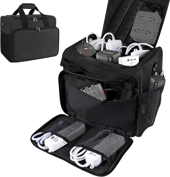 Cable Organizer Bag,Cable Management Box Cord Organizer Case | Electronics Cord Storage Bag with Adjustable Divider Large Cable Storage Bag Carrying Case for Cable, Cord,Power Strip by LOTCAIN