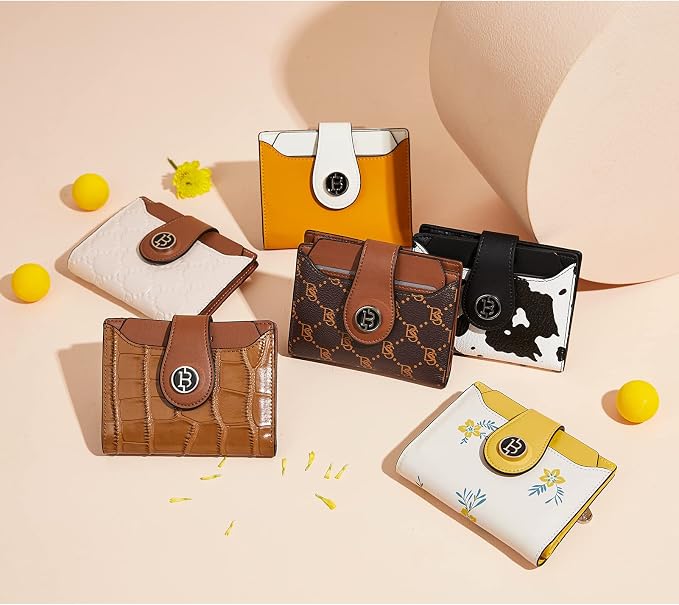 BOSTANTEN Leather Womens Wallet Small RFID Blocking Credit Card Holder | Removable ID Window, Zipper Coin Pocket, Bifold, Minimalist, Fits Small Purses, Daily Use, Ladies Gifts, Floral Yellow - Image 2
