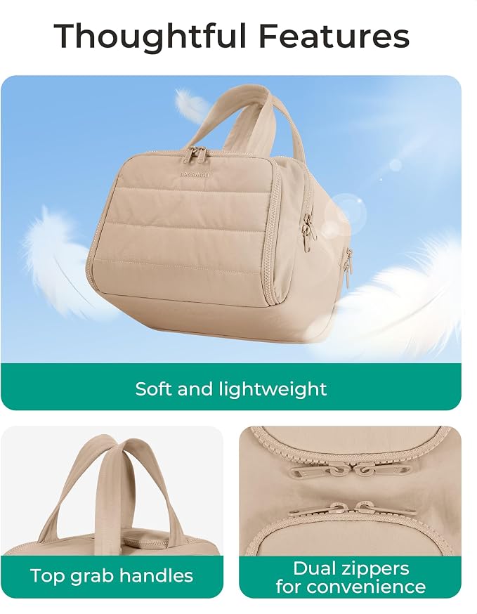 BAGSMART Travel Toiletry Bag, Puffy Toiletry Bag for Women, Wide-open toiletry bags for traveling, Large Travel Cosmetic Makeup Bag Organizer for Accessories,Toiletrie (Khaki) - Image 4