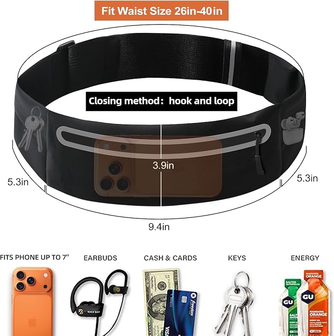 Slim Running Belt for Women Men,Phone Holder Waist Pack,Runners Fanny Pack | No-Bounce,Sweat-Proof Pocket,Travel Money Pouch for Gym/Hiking/Cycling,Three pocket,Two Highly Reflective Strips - Image 3