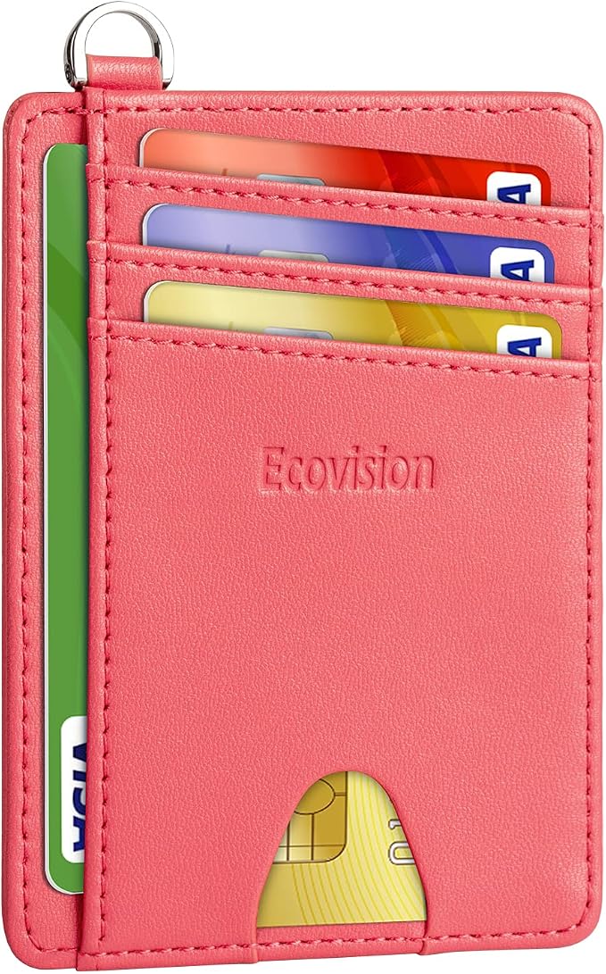 Slim Minimalist Front Pocket Wallet, RFID Blocking Credit Card Holder Wallet with Detachable D-Shackle for Men Women by Ecovision
