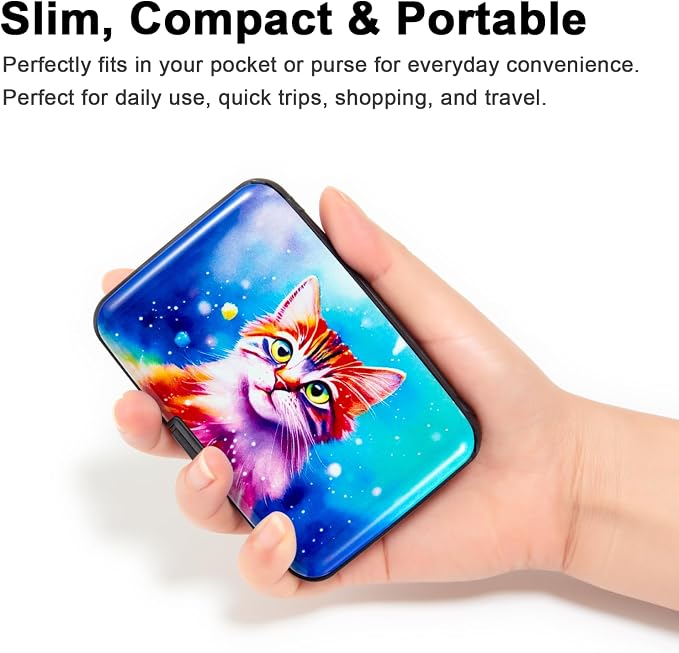 Credit Card Holder for Women Men RFID Blocking Wallet Small Business Metal Slim Mini Aluminum Hard Case (Orange Cat) - Image 5