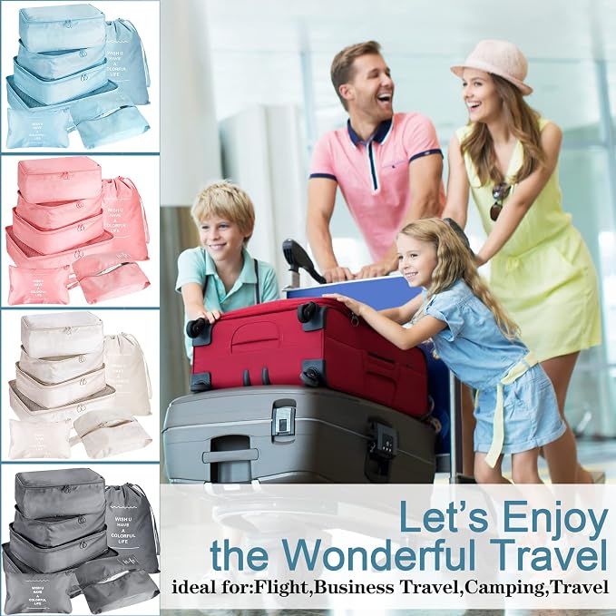 Reginary 28 Pcs Packing Cubes for Travel, 4 Sets Luggage Organizer Bags Foldable Suitcase Organizers for Vacation Cruise(Light Color) - Image 6