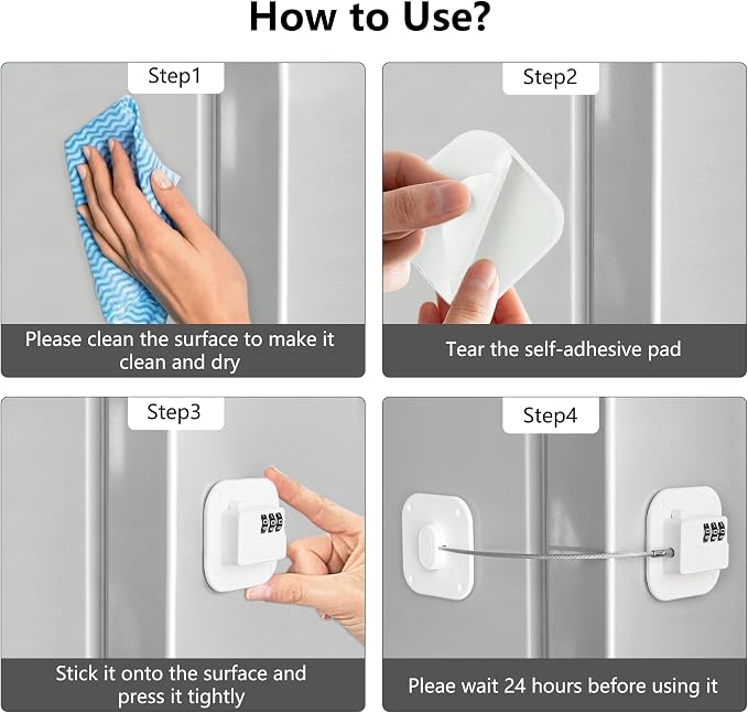 Refrigerator Lock, Heavy Duty Fridge Lock, Combination Lock for Refrigerator Cabinets, Drawers, Safety, Easy Install No Keys Needed (White-2Pack) - Image 5