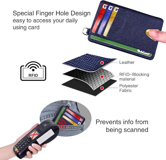 Slim Minimalist Front Pocket Wallet, RFID Blocking Credit Card Holder Wallet with Detachable D-Shackle for Men Women - Image 4