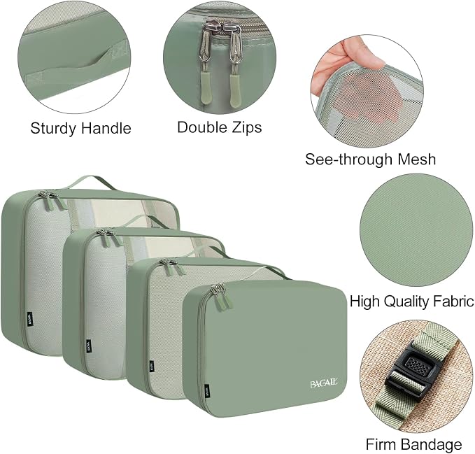 BAGAIL 8 Set Packing Cubes Luggage Packing Organizers for Travel Accessories-Matcha Green - Image 4