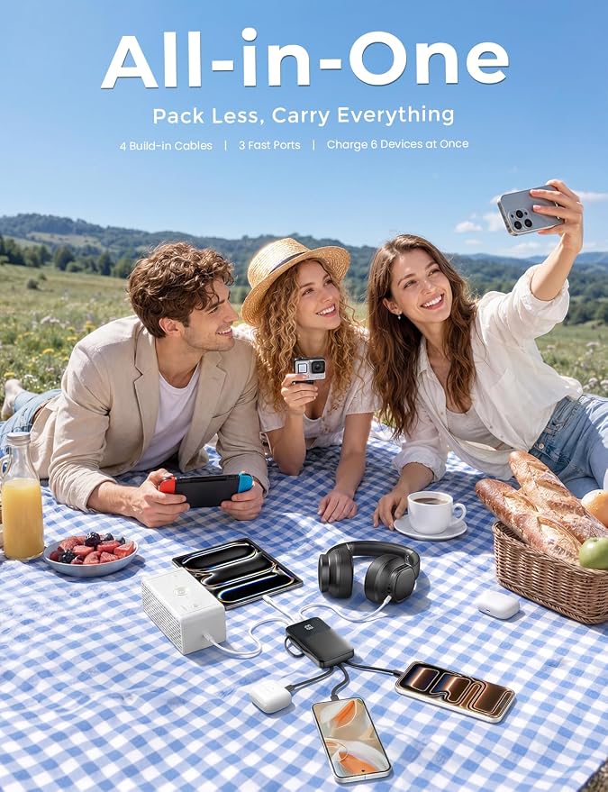 15000mAh Portable Charger Power Bank, Smaller Built-in 4 Cables, 22.5W | 50% More Capacity, 45% Smaller, Slim Travel Essential Battery Pack, 30-Min Fast Charge to 50% for iPhone/Samsung, Black - Image 4