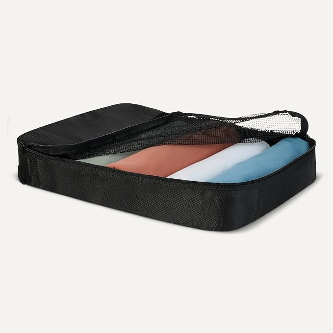 Amazon Essentials 4-Piece Packing Cubes Travel Accessories Set, Luggage Organizer with Double Zipper, Mesh Top, Space-Saving Design, Webbing Handle, 2 Medium/2 Large, Black (Previously Amazon Basics) - Image 3