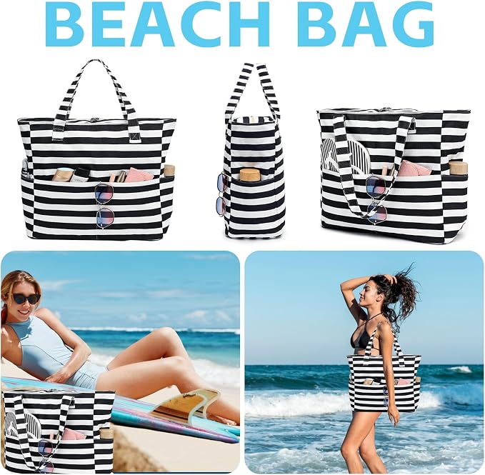 LEDAOU Beach Bag Waterproof Sandproof Women Beach Tote Pool Bag with Zipper for Swim Gym Grocery Travel with Wet Pocket | Sandproof - Image 7