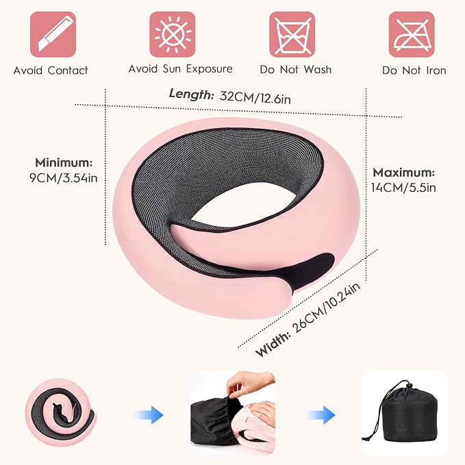 Memory Foam Neck Pillow,2026 World Cup Travel Pillow,Neck Pillow Airplane with Eye Mask & Ear Plugs,Memory Foam 360 Degree Support Stowable Pillows for Airplanes Offices and Cars (Pink) - Image 4