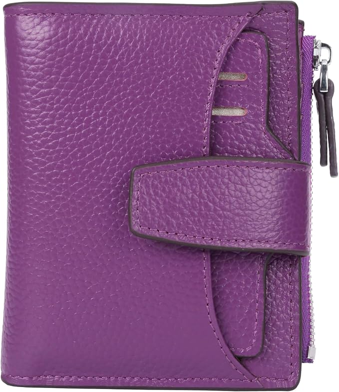 Women's RFID Blocking Leather Small Compact Bi-fold Zipper Pocket Wallet Card Case Purse with id Window by AINIMOER