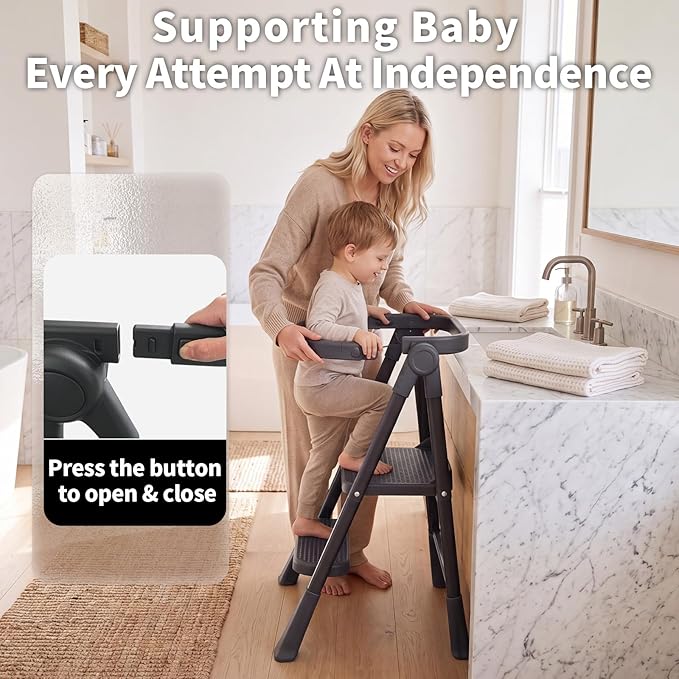 Foldable Toddler Standing Tower,Kitchen Helper Stool for Kids 1.5-6 Years | Safety Rail & Net Foldable Design Non-Slip Stable Easy Clean Portable Space Saving Storage Quick Assembly Montessori Black - Image 5